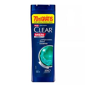 Shampoo Anticaspa Clear Men Limpeza Diária 2 em 1 400ml + 70ml - Único