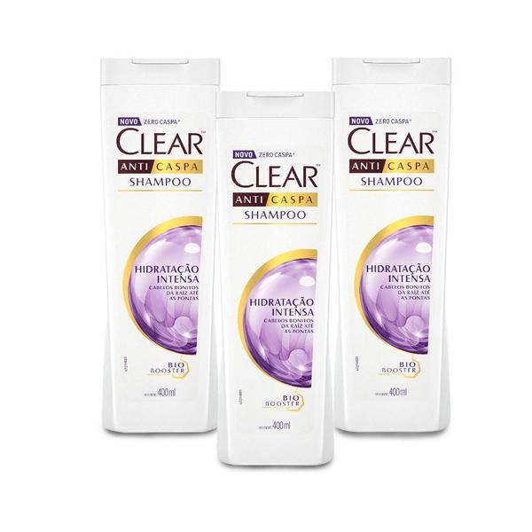 Shampoo Anticaspa Hidratação Intensa Clear 400ml - 3 Un