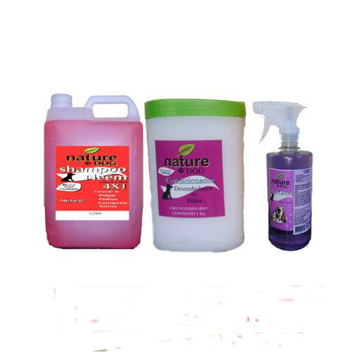 Shampoo Antipulgas 5L +Colônia 500ml +Condicionador 1kg para Cães e Gatos (Kit Nature Dog)