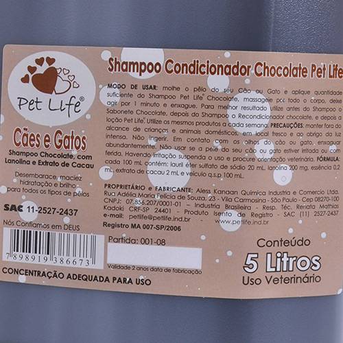 Tudo sobre 'Shampoo Chocolate 5 Litros - Pet Life'