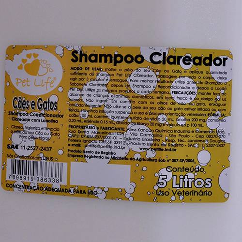 Tudo sobre 'Shampoo Clareador 5 Litros - Pet Life'