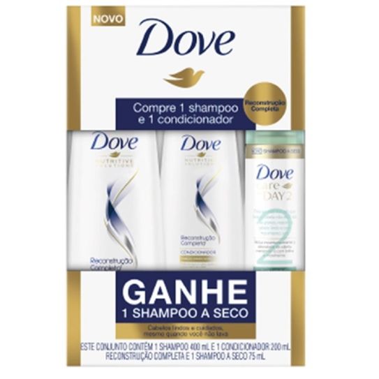 Shampoo + Condicionador Dove Reconstrução Completa 400ml Gratis Shampoo Seco Dove Care Day2 75ml