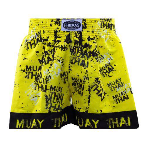 Shorts Boxe Muay Thai Fheras Training Grafite Amarelo