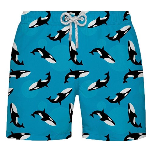 Shorts Estampado Azul com Baleias Masculino / 38 / PP