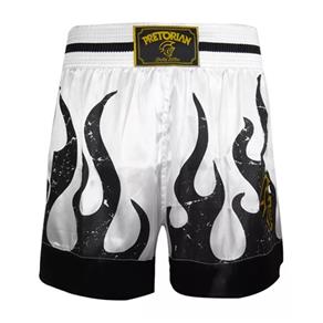 Shorts Muay Thai Pretorian Flame Branco e Preto