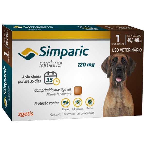 Simparic 120 Mg para Cães 40,1 a 60 Kg - 1 Comprimido - Zoetis
