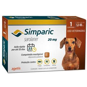Simparic Anti Pulgas e Carrapatos Cães de 5,1 a 10 KG - 20 Mg 01 Comprimido - Zoetis