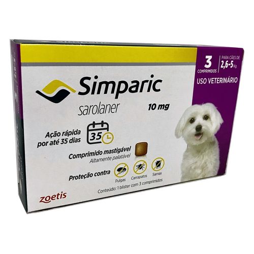 Simparic para Cães de 2,6 a 5 Kg - Antipulgas 3 Comprimidos