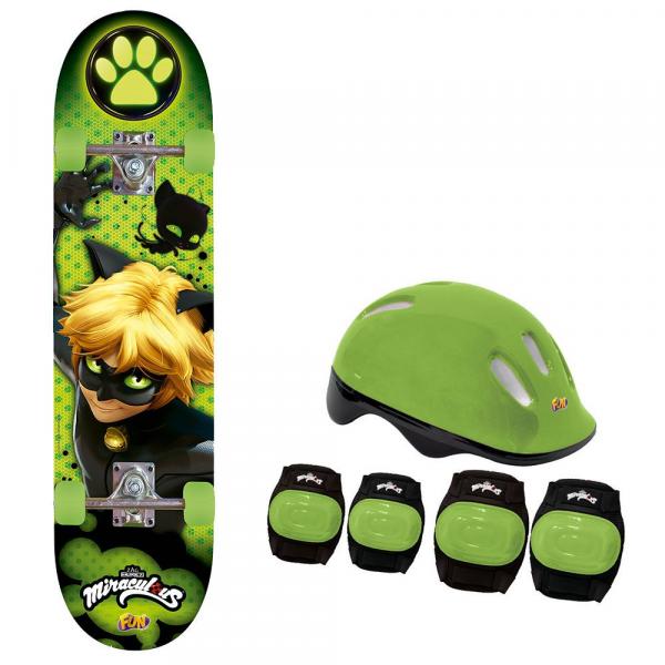 Skate Cat Noir com Acessórios de Segurança Ref. 8240-6 Fun Divirta-se