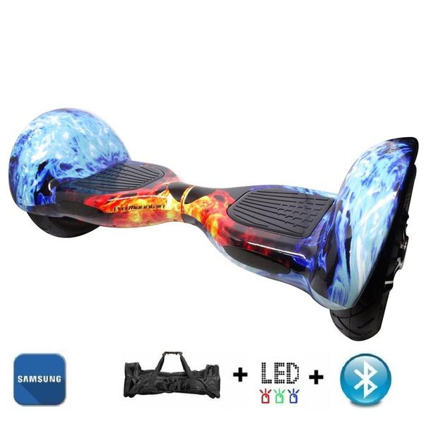 Skate Elétrico Hoverboard 10" GELO FOGO Bluetooth e LED com Bolsa - Bateria Samsung - Smart Balance