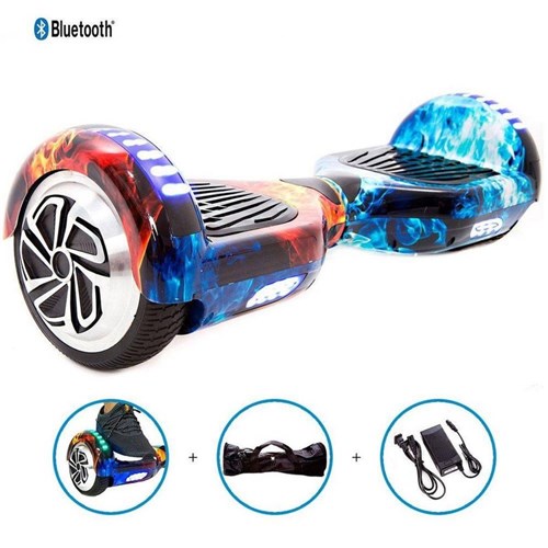 Skate Elétrico Hoverboard 6.5' Gelo Fogo Bluetooth e Led com Bolsa - Bateria Samsung - Smart Balance