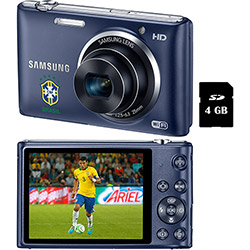 Smart Câmera Samsung Seleção Brasileira ST2014F 16.2MP Wi-Fi Zoom Óptico 5x com Modo Futebol e Moldura Futebol + Cartão de Memória 4GB - Preta