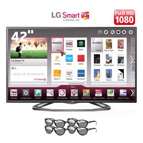 Smart TV 42" Cinema 3D LED Full HD LG 42LA6200 com Wi-Fi, Time Machine II, Trumotion 120Hz, Smart Share, LG Cloud e 4 Óculos 3D - Smart TV 3D