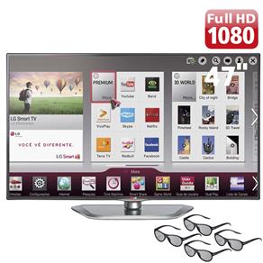 Smart TV Cinema 3D LED 47” Full HD LG 47LA6204 com Função Torcida, Conversor Digital, Entradas HDMI, Entradas USB DivX HD e 4 Óculos 3D