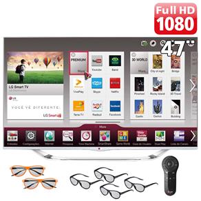 Smart TV Cinema 3D LED 47" Full HD LG 47LA7400 com Sistema de Áudio 2.1, Wi-Fi, 4 Óculos 3D, 2 Óculos Dual Play e Controle Smart Magic Voice - Smart T