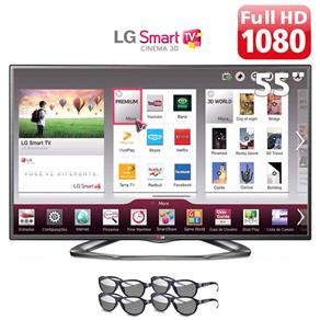 Smart TV Cinema 3D LED 55" Full HD LG 55LA6200 com Conversor Digital, Wi-Fi, Entradas HDMI e USB e 4 Óculos 3D