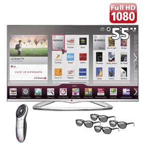 Smart TV Cinema 3D LED 55" Full HD LG 55LA6610 com Sistema de Áudio 2.1, Wi-Fi, Entradas HDMI e USB, 4 Óculos 3D e Controle Smart Margic Voice