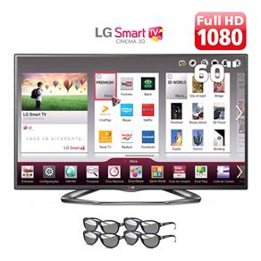 Smart TV Cinema 3D LED 60" Full HD LG 60LA6200 com Conversor Digital, Wi-Fi, Entradas HDMI e USB e 4 Óculos 3D