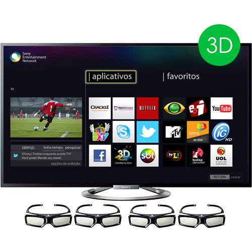 Smart TV 3D LED 46" Sony KDL46W955A Full HD 4 HDMI 3 USB DLNA 960Hz WiFi + 4 Óculos 3D