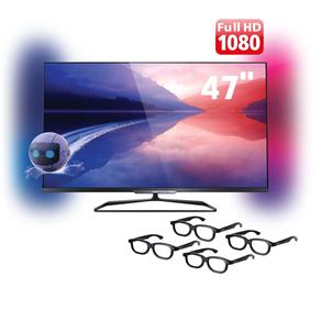 Smart TV 3D LED 47” Full HD Philips 47PFL7008G/78 com Ambilight, Wi-Fi, Entradas HDMI e USB, Conversor 2D - 3D e 4 Óculos 3D