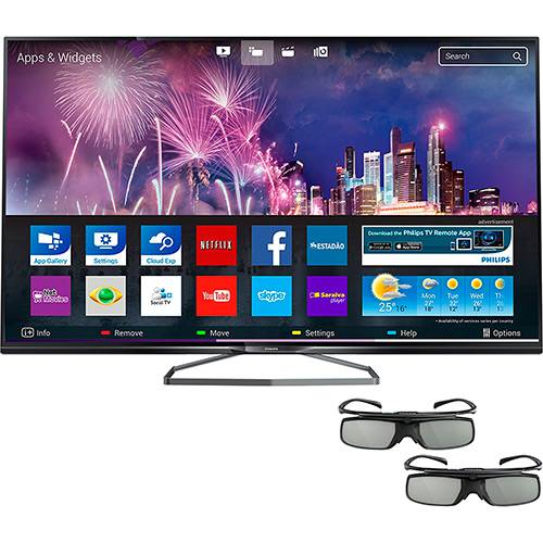 Smart TV 3D LED 50' Philips 50PUG6900/78 Ultra HD 4K Ultra Slim Wi Fi Integrado 4 HDMI 2 USB 2 Óculos 480Hz