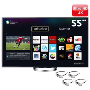 Smart TV 3D LED 55” 4K Sony XBR-55X855A com Motionflow XR 960hz, Processador X-Reality PRO, Wi-Fi e 4 Óculos 3D