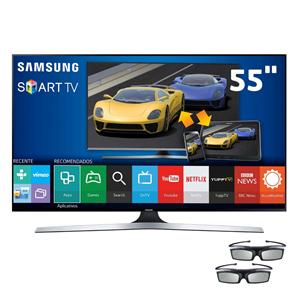 Smart TV 3D LED 55" Full HD Samsung 55J6400 com Connect Share Movie, Screen Mirroring, Quad Core, Wi-Fi e 2 Óculos 3D