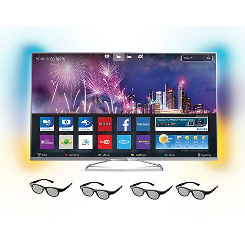 Smart TV 3D LED 55" Philips 55PFG6519/78 Full HD 3 HDMI 2 USB 480Hz Wi-Fi Integrado + 4 Óculos 3D Passive