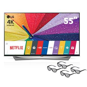 Smart TV 3D LED 55" Ultra HD 4K LG 55UF9500 com Sistema WebOS, Wi-Fi, Nano Spectrum, Entradas HDMI e USB, Controle Smart Magic e 4 Óculos 3D