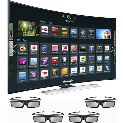 Smart TV 3D LED 65" Samsung Curva HU9000 Ultra HD 4K 4 HDMI 3 USB 1440Hz + 4 Óculos 3D
