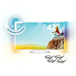 Smart TV 3D LED Branca Ultrafina 42” Full HD Philips 42PFG6519/78 com Ambilight, 480Hz Perfect Motion Rate, Pixel Precise HD, Wi-Fi e 4 Óculos 3D