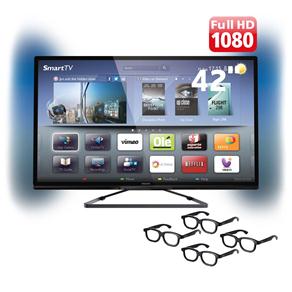 Smart TV 3D LED Ultrafina 42" Full HD Philips 42PFL5008G com Ambilight, 360 Hz Perfect Motion Rate, Pixel Plus HD, Wi-Fi e 4 Óculos 3D - Smart TV 3D
