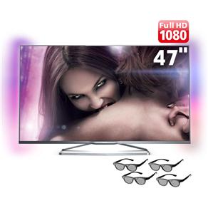 Smart TV 3D LED Ultrafina 47” Full HD Philips 47PFG7109/78 com Ambilight, 960Hz Perfect Motion Rate, Pixel Precise HD, Wi-Fi e 4 Óculos 3D