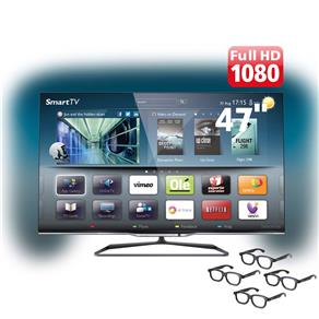 Smart TV 3D LED Ultrafina 47” Full HD Philips 47PFL8008G/78 com Ambilight, 840 Hz Perfect Motion Rate, Wi-Fi e 4 Óculos 3D