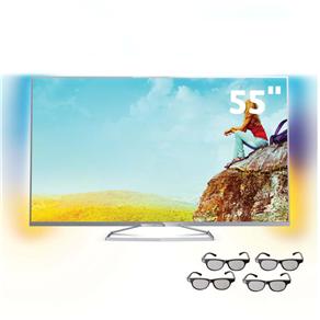 Smart TV 3D LED Ultrafina 55” Full HD Philips 55PFG6519/78 com Ambilight, 480Hz Perfect Motion Rate, Pixel Precise HD, Wi-Fi e 4 Óculos 3D