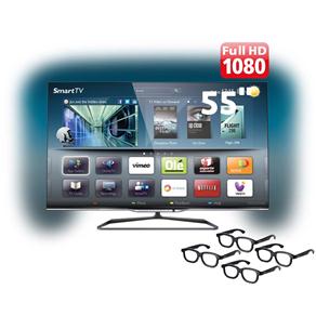 Smart TV 3D LED Ultrafina 55" Full HD Philips 55PFL8008G com Ambilight, 840 Hz Perfect Motion Rate, Wi-Fi e 4 Óculos 3D