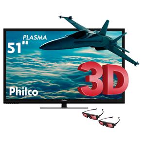Smart TV 3D Plasma 51” HD Philco PH51C21PSG com Conversor Digital, Tecnologia Ginga, Entradas HDMI e USB e 2 Óculos 3D