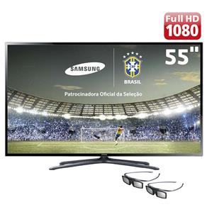 Smart TV 3D Slim LED 55” Full HD Samsung 55F6400 com Função Futebol, 120Hz Auto Motion Rate, Wi-Fi e 2 Óculos 3D