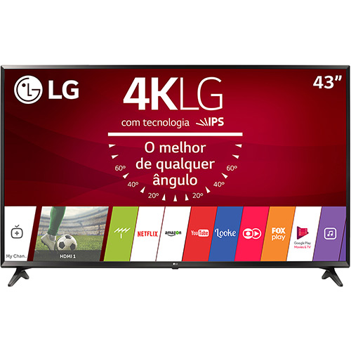 Smart TV LED 43" LG 43UJ6300 Ultra HD com Conversor Digital Wi-Fi Integrado 3 HDMI 2 USB WebOS 3.5 Sistema de Som Ultra Surround