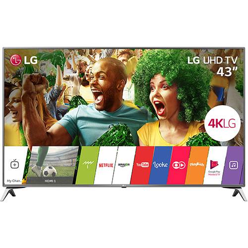 Smart TV LED 43" LG 43UJ6525 Ultra HD 4K com Conversor Digital 4 HDMI 2 USB WebOS 3.5 Painel Ips HDR e Magic Mobile Connection