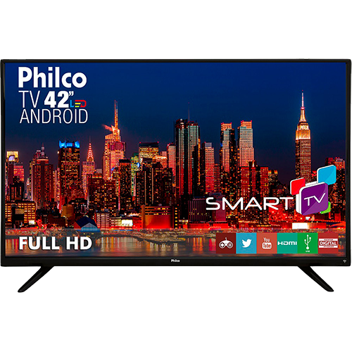 Smart TV LED 42" Philco PH42F10DSGWA Full HD com Conversor Digital 2 HDMI 2 USB Wi-Fi Sleep Timer 60Hz Preta