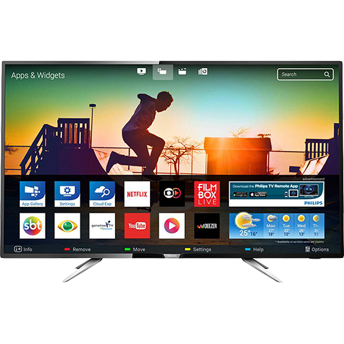 Smart TV LED 43" Philips 43PUG6102/78 Ultra HD 4k com Conversor Digital 4 HDMI 2 USB Wi-Fi 60hz Preta