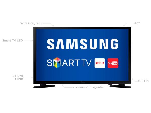 Smart TV LED 43” Samsung Full HD UN43J5200 - Conversor Digital Wi-Fi 2 HDMI 1 USB