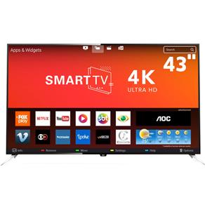 Smart TV LED 43" UHD 4K AOC LE43U7970 com Wi-Fi, App Gallery, Botão Netflix, Digital Noise Reduction, HDMI e USB