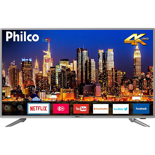 Smart TV LED 40" Philco PTV40G50sNS Ultra HD 4k com Conversor Digital 3 HDMI 2 USB Wi-Fi Som Dolby 60Hz Prata