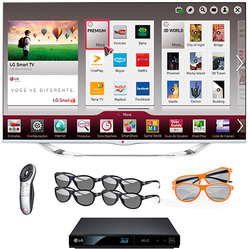 Smart TV LED 47" 3D LG - 47LA7400 - Full HD + Magic Remote + 4 Óculos 3D + 2 Óculos Dual Play + Blu-Ray Player 3D Full HD - BP325 - LG