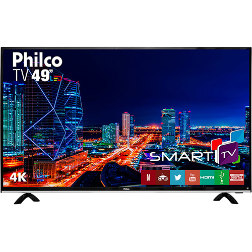 Smart TV LED 49" Philco PTV49f68DSWN Ultra HD 4k com Conversor Digital 3 HDMI 1 USB Wi-Fi 60Hz - Preta