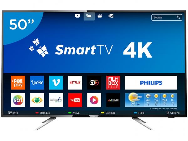 Smart TV LED 50” Philips 4K/Ultra HD 50PUG6102/78 - Conversor Digital Wi-Fi 4 HDMI 2 USB DTVi