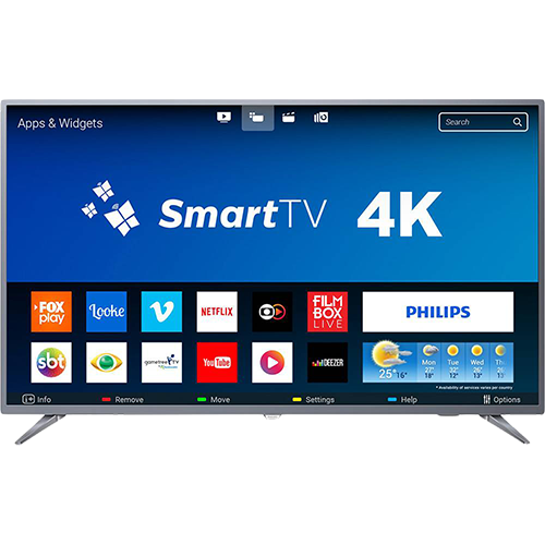 Smart TV LED 50" Philips 50PUG6513/78 Ultra HD 4k com Conversor Digital 3 HDMI 2 USB Wi-Fi 60hz - Prata