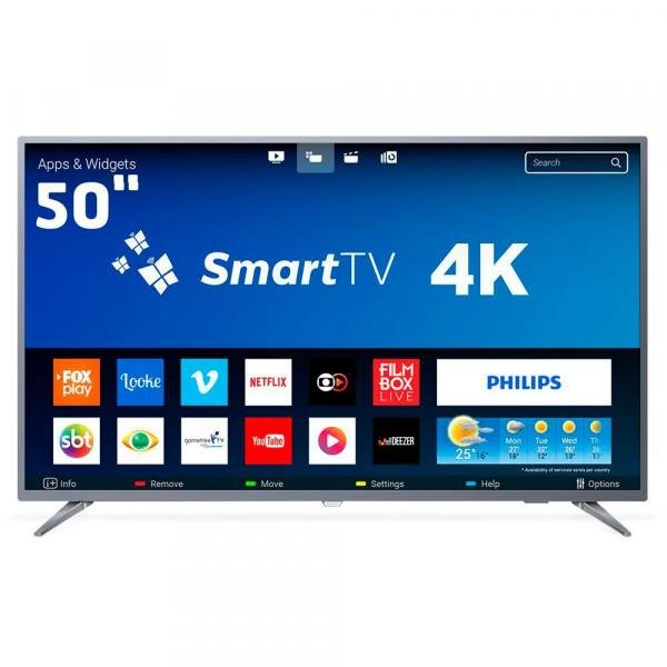 Smart TV LED 50 Polegadas Philips 50PUG6513 Ultra HD 4K Wi-Fi 3 HDMI 1 USB